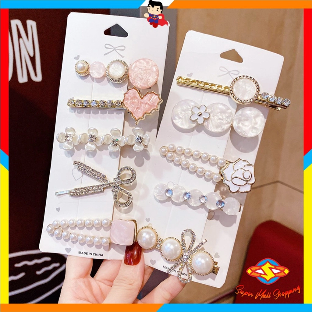 SMS Jepit Rambut Mutiara 5 IN 1 Jepitan Rambut Fashion Wanita Dewasa Clip Set Jepitan Hair Pin Gaya Korea Hiasan Rambut Murah Import