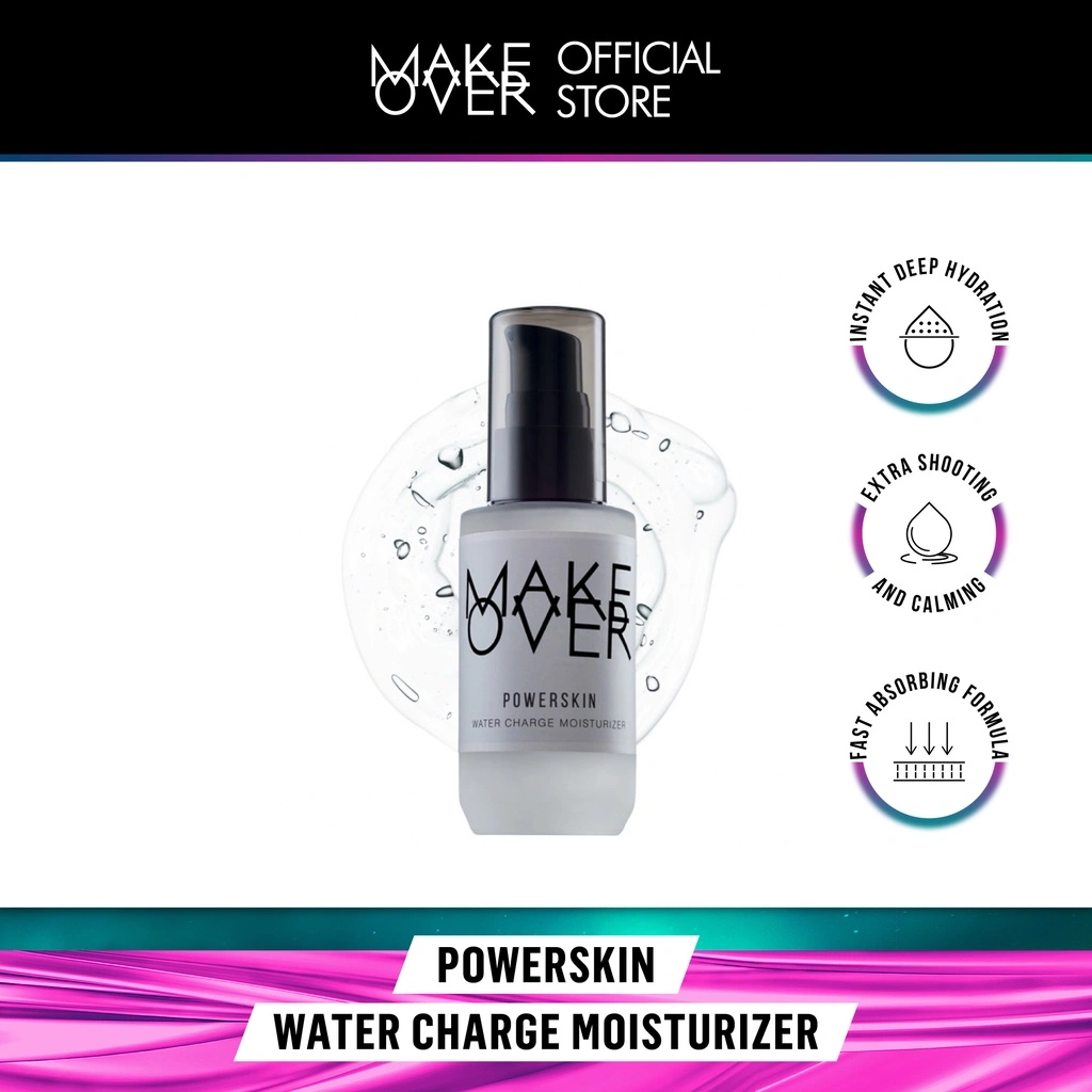 MAKE OVER Powerskin Water Charge Moisturizer - Hyaluronic Acid HA ringan lembab watery gampang cepat meresap base makeup kulit kenyal dalam 2 minggu cocok sebelum makeup tidak berwarna non-comedogenic