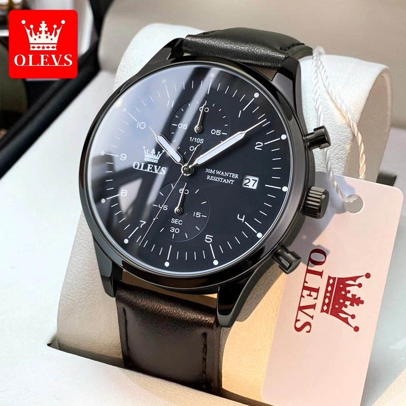 OLEVS Jam Tangan Pria Anti Air Original Kulit Keren Led Hitam Terbaru 2026 Luxury Chronograph Watch Men Multifungsi Analog COD Model 2880