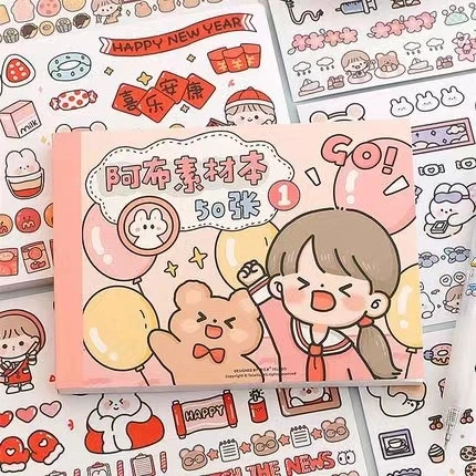 50 Lembar Buku stiker kreatif aesthetic buat jurnal koleksi Cute book sticker Karakter kartun motif korea lucu Buku harian Selotip washi untuk dekorasi scrapbook buku catatan kertas stiker hiasan Diary DIY Daily planner  Semua gambar berbeda