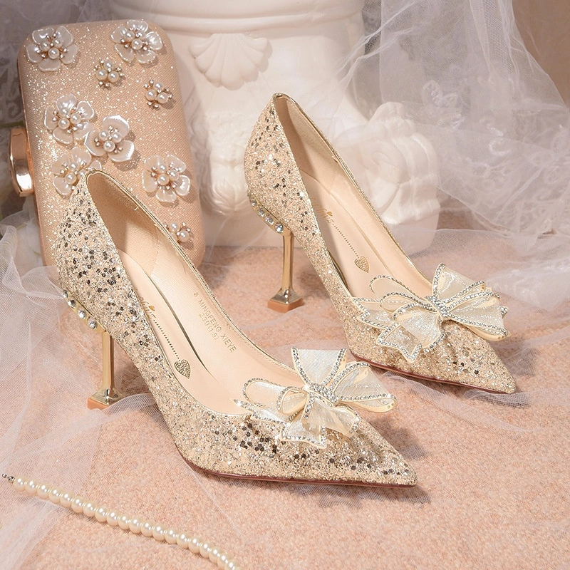 [SEPATULADY] 8.5cm & 6cm  SL960 (2 WARNA) Silver/Gold-Heels pesta 9cm dan 6cm-Wedding heels glitter 34-42