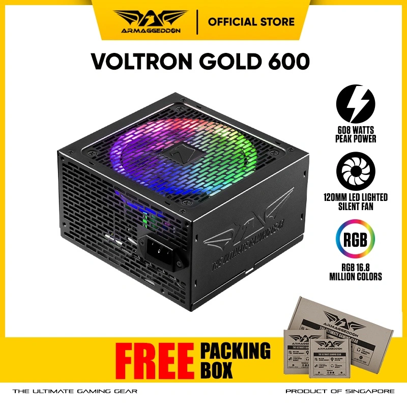 Power Supply Armaggeddon PSU Voltron Gold 600 Watt RGB Gold [ 12mm RGB Powerful Fan ] [ 10 Tahun Garansi ]