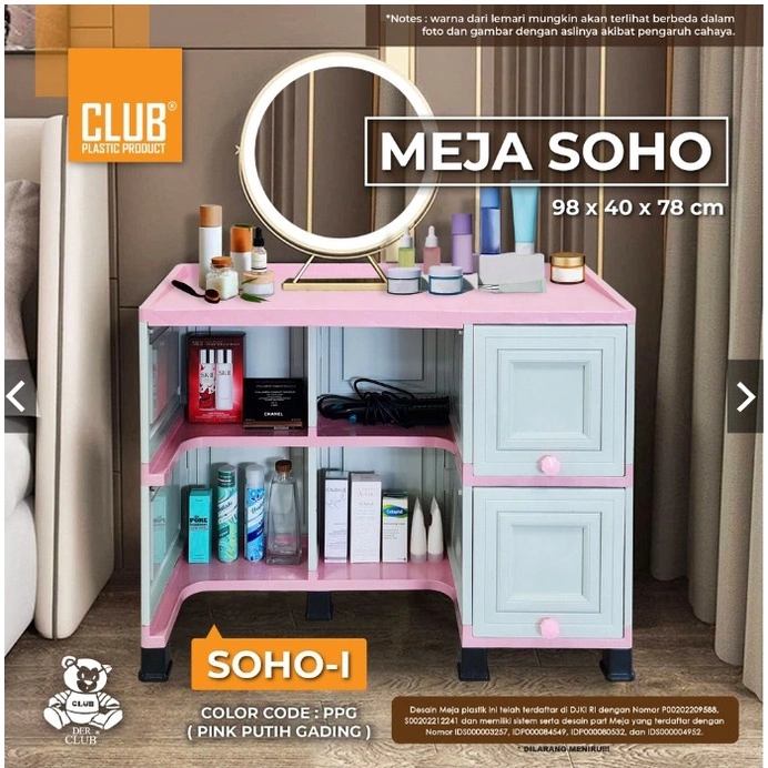 MEJA TULIS CLUB SOHO MEJA BELAJAR ANAK PINK MINIMALIS PUTIH