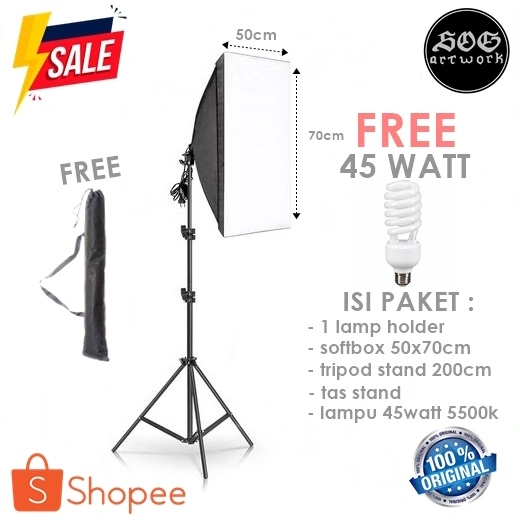Paket Lighting Studio Foto Softbox Light Stand 45watt vlog youtube