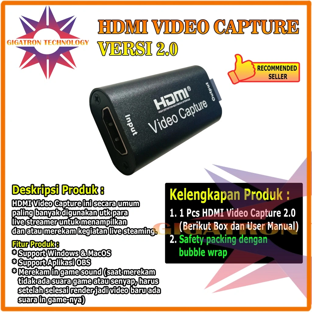 Video Capture HDMI USB 2.0 Card Game Camera Recording Support Full HD 1080P Live Streaming OBS / Video Capture Grabber Easy Capture