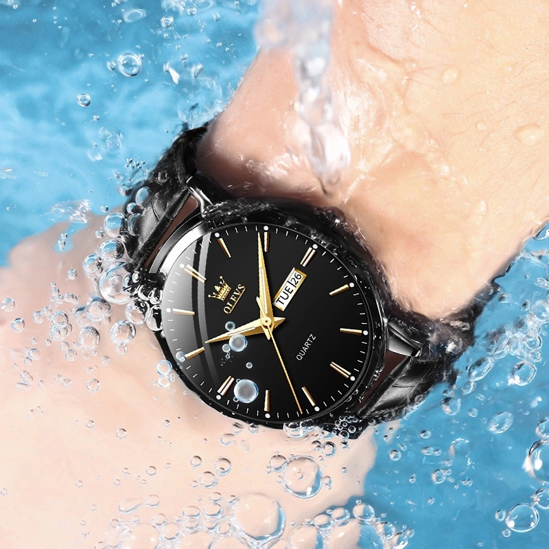 OLEVS Jam Tangan Pria Anti Air Original Tahan Kulit Tali Laki Laki Cowok Analog Men Watch Hitam Biru Putih Cod Model 6898