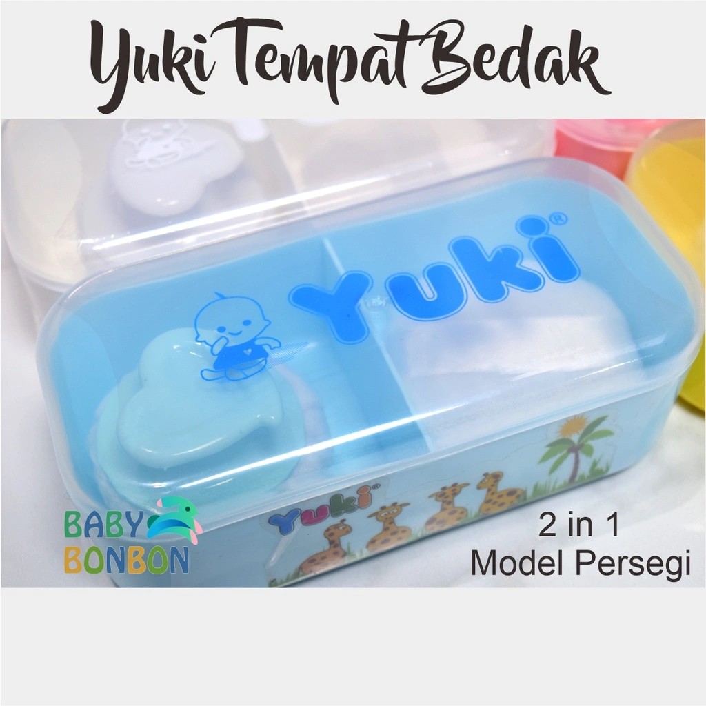 Yuki Tempat Bedak Bayi Persegi Anti Pecah Double 2 Puff Wadah Tabur 2in1 Peralatan Mandi