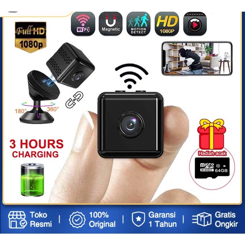 Kamera Mini CCTV Wifi Camera Mini Spy Cam Tersembunyi Kamera Pengintai Mini CCTV Baterai/ Camera 1080P Wide Angle CCTV Smart IP Wifi Mini Kamera PTZ Tanpa Kabel Jarak Jauh Pantau