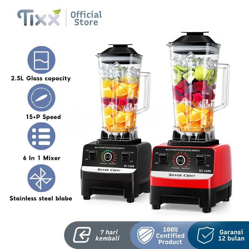TIXX Blender 2L 220V 6 Pisau chopper Juicer Multifungsi Foodgrade Blender Kapasitas besar Mixer listrik Bahan PC kelas makanan Jus Sayuran Jus Biji-bijian Menggiling Smoothie MilkshakeGaransi Resmi 1 Tahun