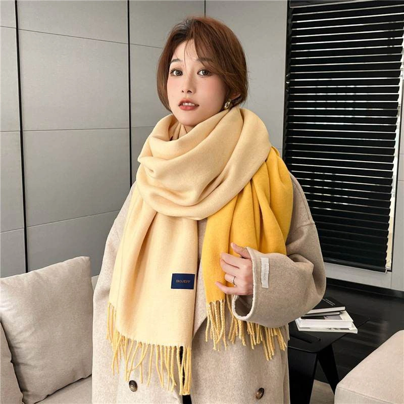 NEW Syal Cashmere Korea Warna Polos 2 sisi/double-sided two-color tassel Kode YW002