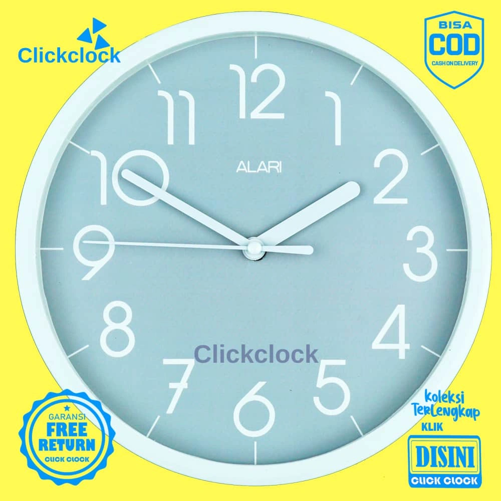 Jam Dinding Quartz Minimalis Abu-Abu Alari 1112 Besar Hiasan Rumah Murah
