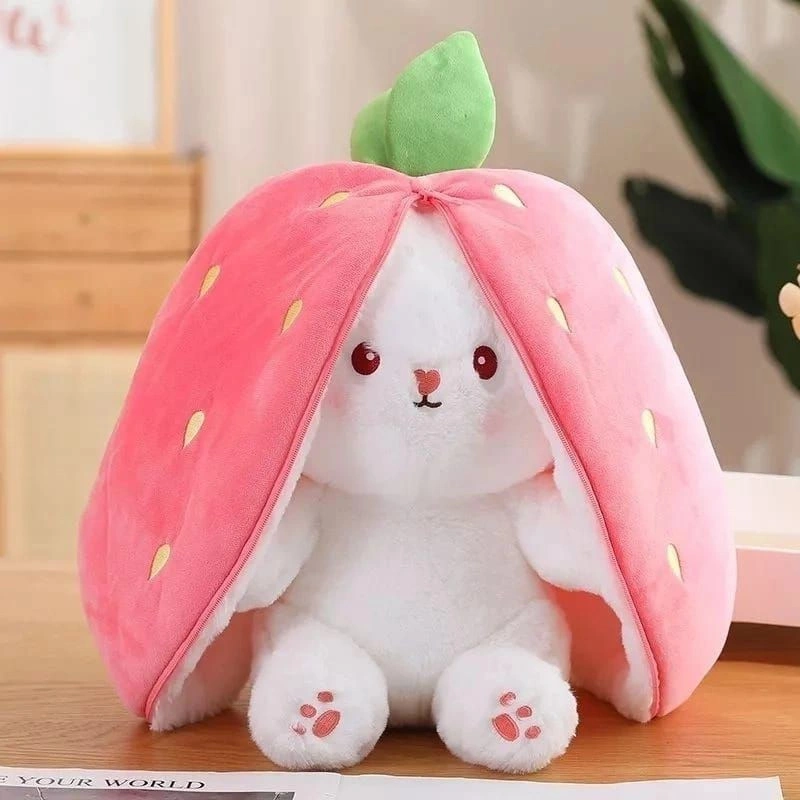 Boneka kelinci strawberry wortel flip resersible bahan halus lembut boneka mewah