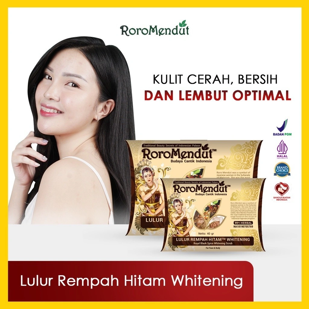 RORO MENDUT Lulur Rempah Hitam Whitening Scrub Peeling Komedo Pemutih Kulit Wajah Badan