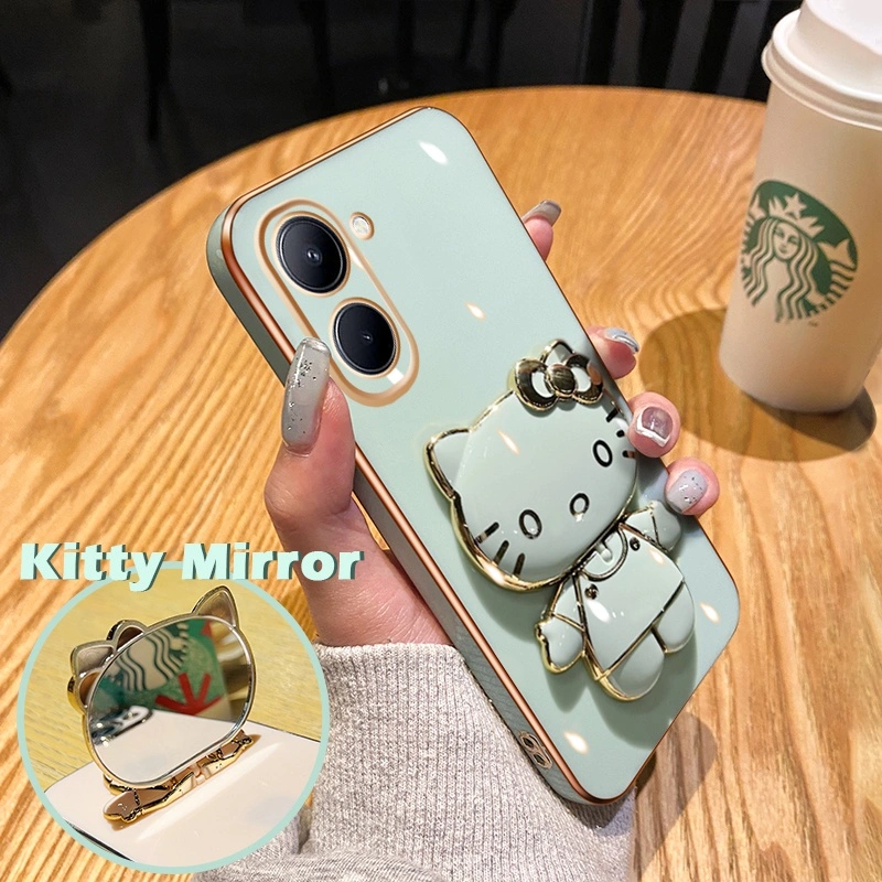 Casing Ponsel untuk Realme C33 C55 N55 C35 C31 C30 C30s Q5i C3 C2 C2s Narzo 50a Prime 50i Prime OPPO A1K Case ponsel pola kartun kucing Casing sandaran ponsel desain baru HP ponsel lipat Plating penutup lensa penuh kamera Softcase