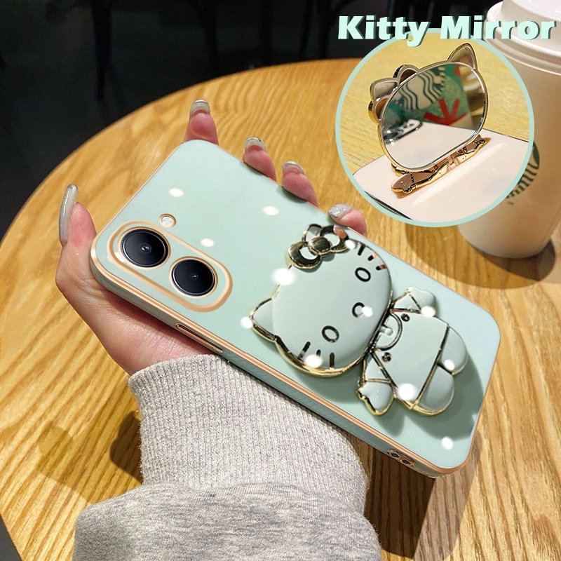 Case Ponsel untuk Realme C33 C55 N55 C35 C31 C30 C30s Q5i C3 C2 C2s Narzo 50a Prime 50i Prime OPPO A1K Case kartun Softcase Cermin gadis imut Casing wadah Kesing HP penutup lensa kamera Phone Stands