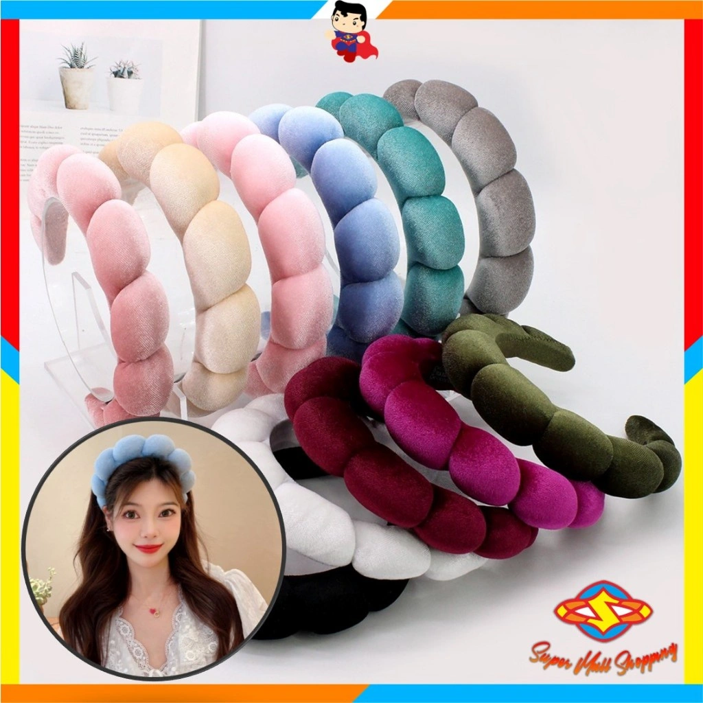 SMS Bando Shell Busa Tebal Jumbo Fluffy Empuk Polos Bandana Cloud Style Gaya Korea Fashion Head Band Aksesoris Rambut Wanita Headband Awan Polos Lebar Empuk Hair Band Viral Korean Skin Care Cuci Muka