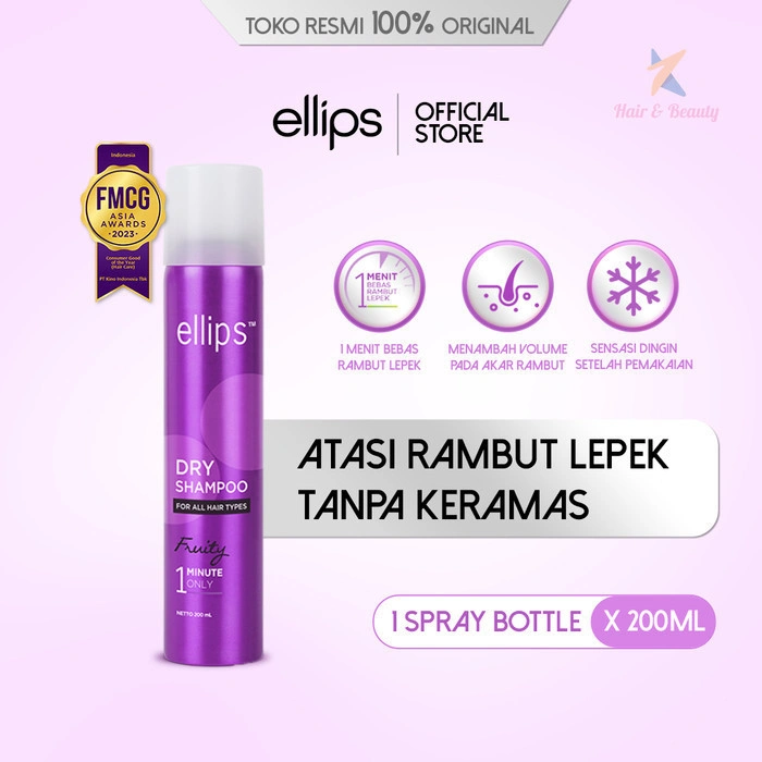 Ellips Hair Dry Shampoo Fruity 200ml | Anti Lepek Instan, Rambut Segar & Bervolume