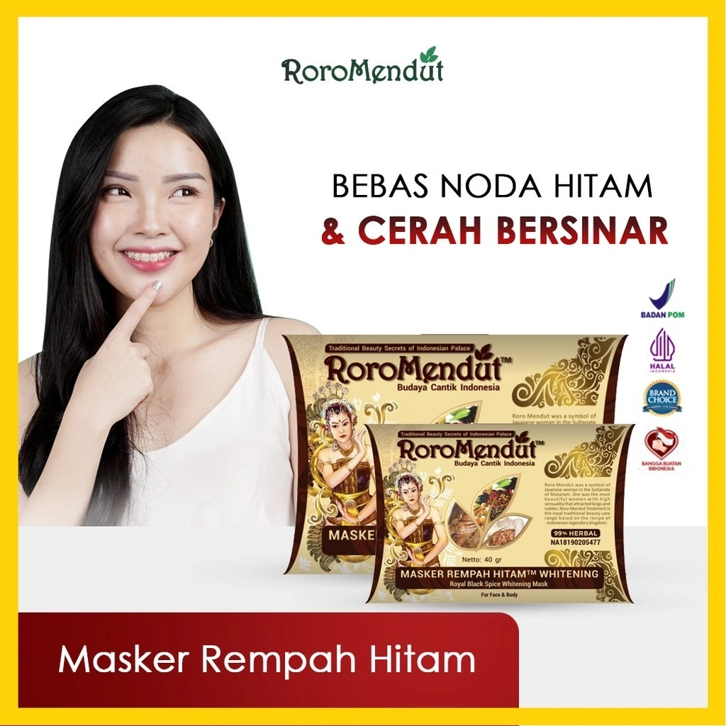 RORO MENDUT Masker Rempah Hitam Whitening Mask Brightening Pemutih Penghilang Dark Spot Flek