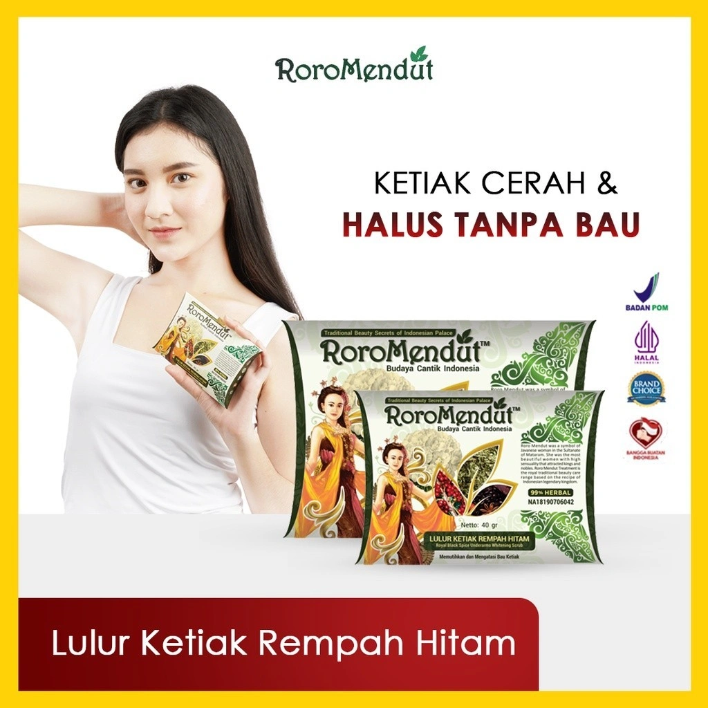 RORO MENDUT Lulur Pemutih Ketiak Rempah Hitam | Herbal Underarm Whitening Axillary Brightening Memutihkan Lightening Firming Penghilang Bau Badan Lipatan Hitam Pemutih Pencerah Halus Mulus Scrub Cream Brighty Tradisional Jamu BPOM HALALL