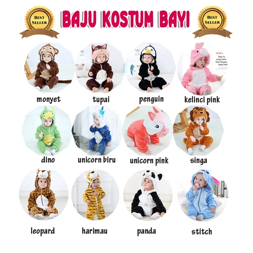 Baju Bayi Kostum Anak bahan Flannel Cowok Cewek ONESIE
