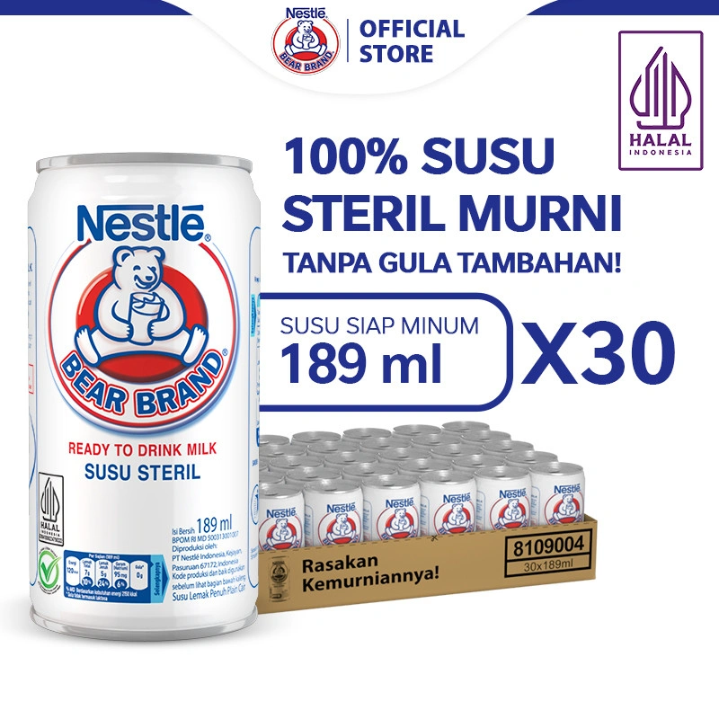 BEAR BRAND Susu Kaleng Susu Beruang Susu Steril 189ml x 30 pcs