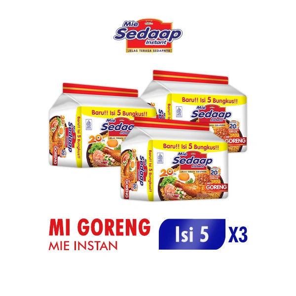 Sedaap Mie Instan Goreng Isi 5 Bag 90 gr x3