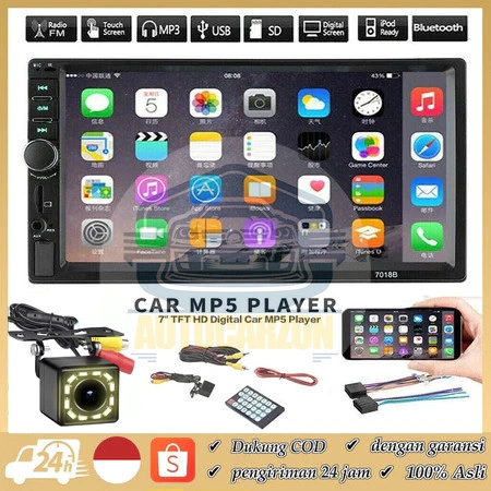 (Siap, cod)7020 7018B Head Unit Double Din 7 Inch Bluetooth Audio Car MP3 MP5 Player In Touch Screen Radio Dan Kamera Mundur Mobil LED