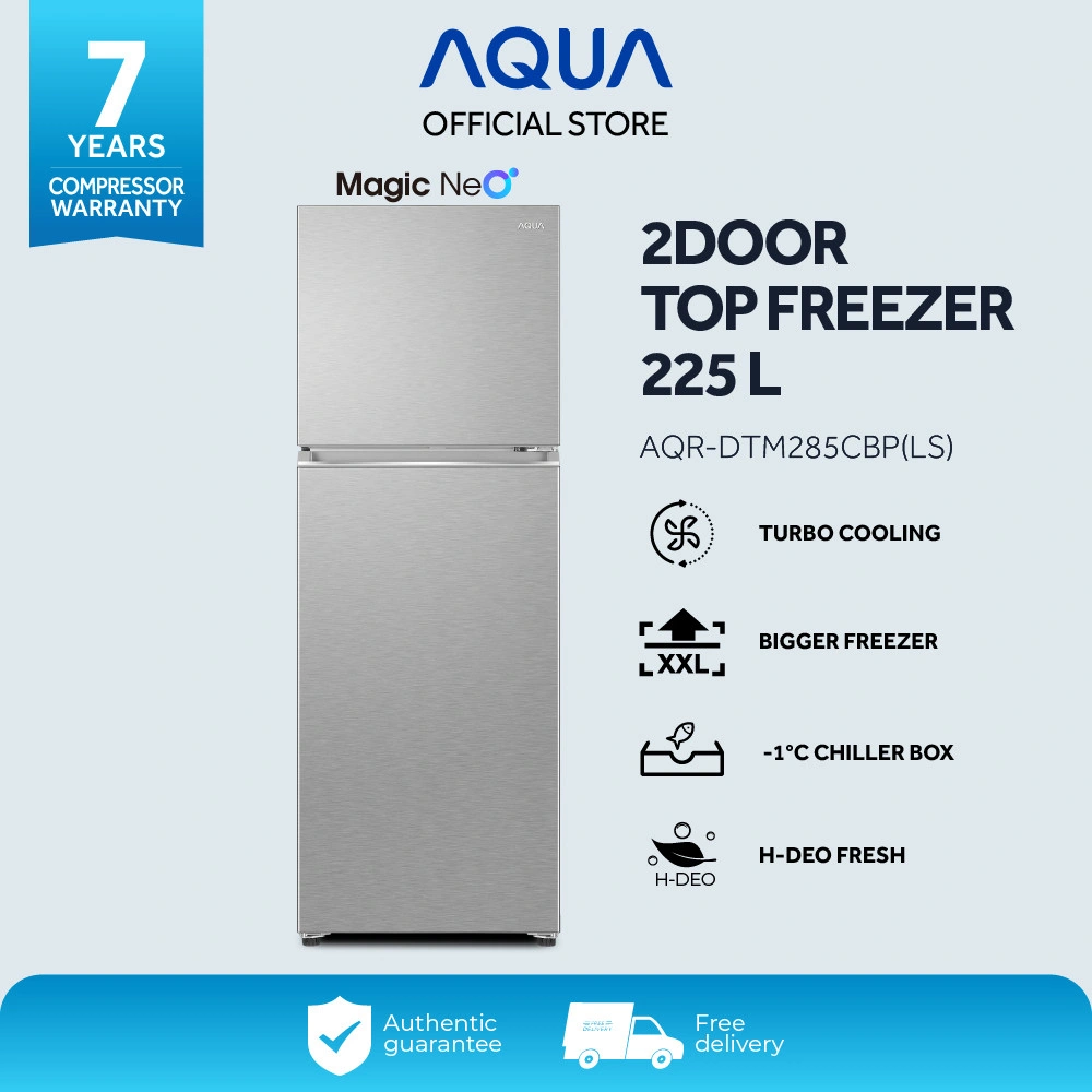 AQUA Elektronik AQR-DTM285CBP(LS) Kulkas 2 Door 225L - Turbo cooling - Light Silver