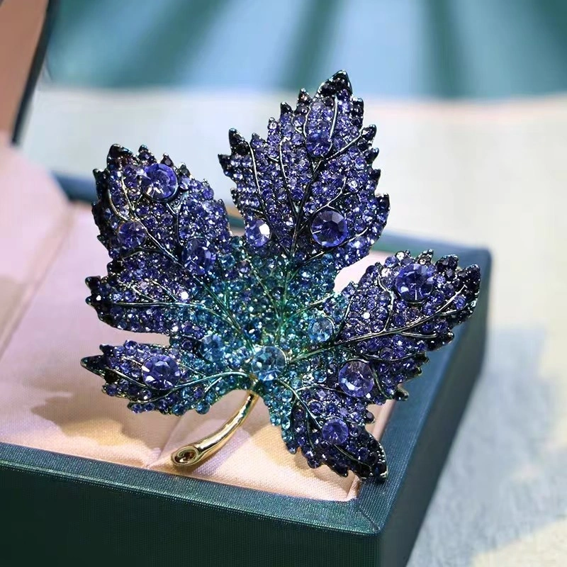 Elfindo-050 Bros Daun Maple Full Kristal Luxury Maple Leaf Simple Elegent Steel Titanium