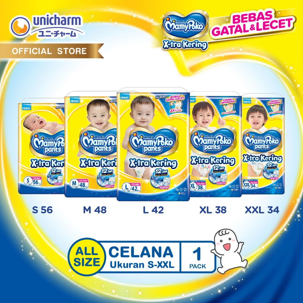 MamyPoko Pants X-tra Kering - Popok Celana All Size (S-XXL)  1 Pack - Ultra Jumbo