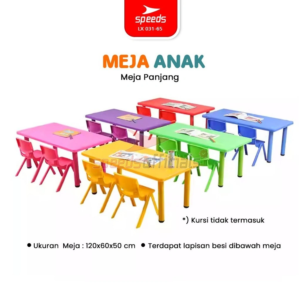 SPEEDS Meja Belajar Anak Rectangular Kin Kids Table Meja Persegi Panjang TK Paud Colorful Kids Table Ergonomis Warna Warni 031-65