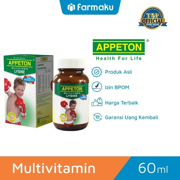 Appeton Lysine With Prebiotic Meningkatkan Nafsu Makan Botol 60 Tablet