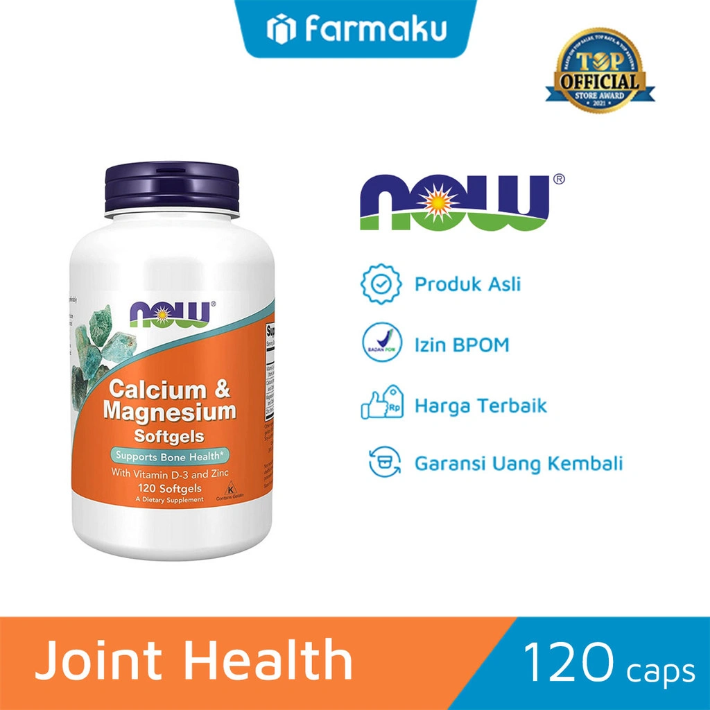 Now Calcium Magnesium with Vitamin D-3 and Zinc Isi 120 Softgels - Suplemen Kesehatan Tulang