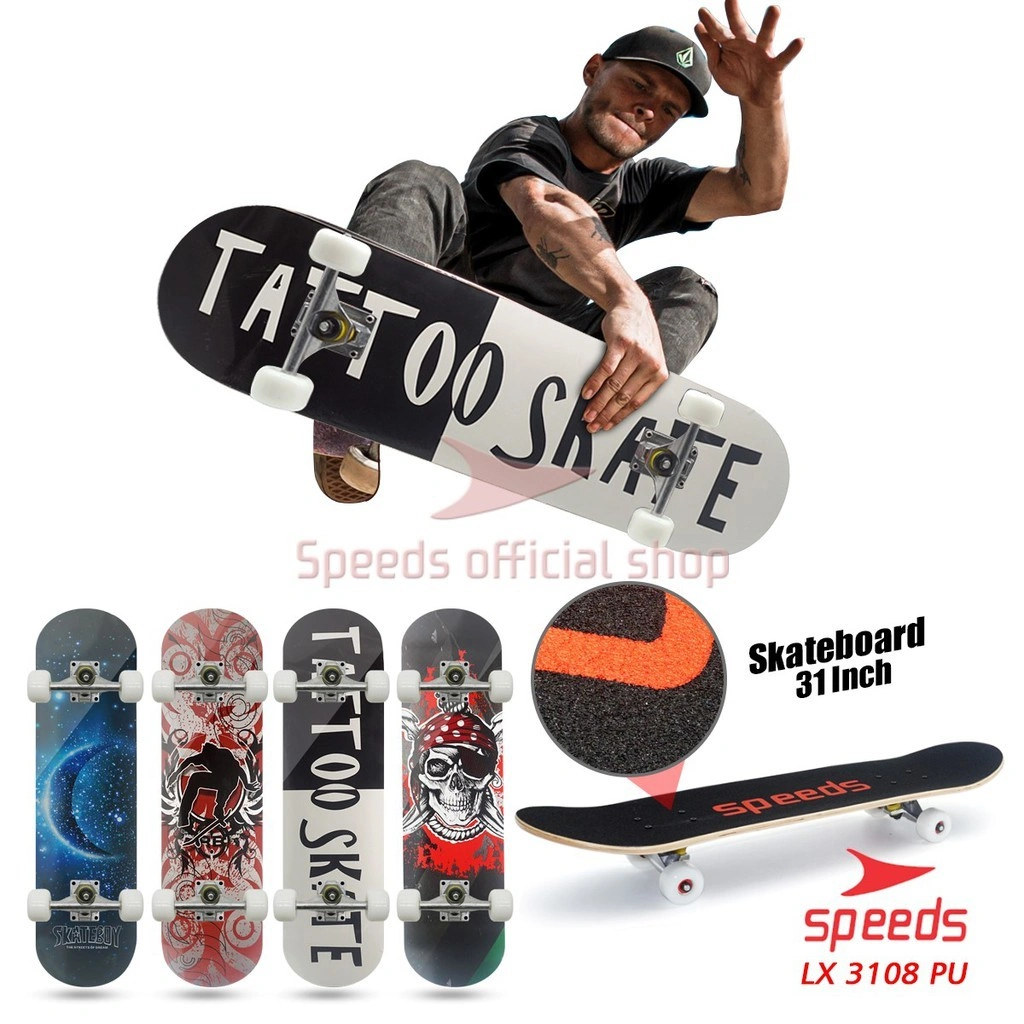 SPEEDS Papan Skateboard profesional dewasa adult remaja XL kayu fullset 028-3108 PU motif baru