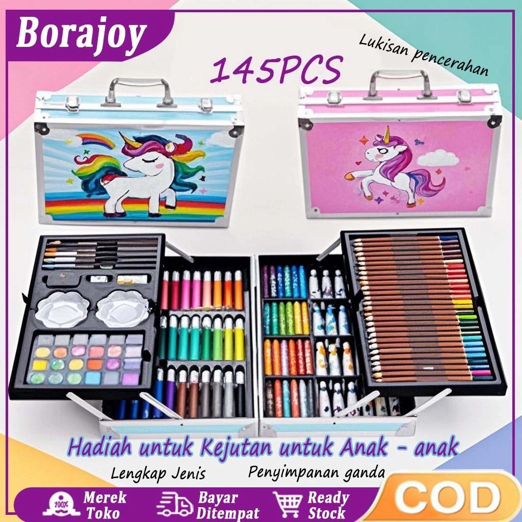 Crayon Set 145pcs Koper Aluminium Besi Krayon Pensil Warna 145 Pcs Box Alat Lukis Anak Koper Set