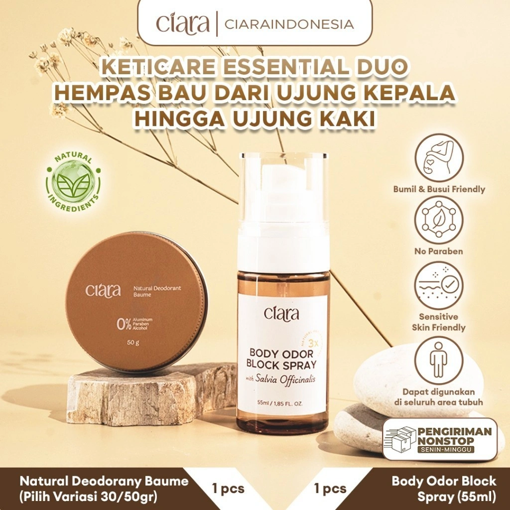 [READY STOCK NEW LAUNCH] Ciara Body Odor Block Spray X Natural Deodorant 30gr / 50gr Antiperspirant Natural Bunuh bakteri & cegah bau badan hingga 72 jam Anti Keringat, Anti Bau, Bebas Tawas penghilang bau badan deodorant natural tahan 72 jam anti iritasi