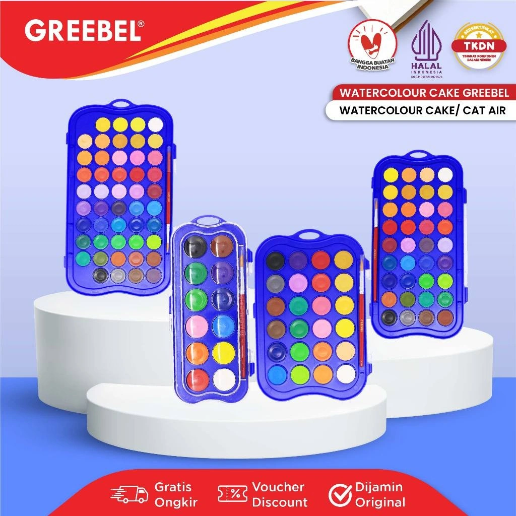 GREEBEL Cat Air Padat 1 Set 12 24 36 48 Warna - Cat Lukis Set Watercolor Cake