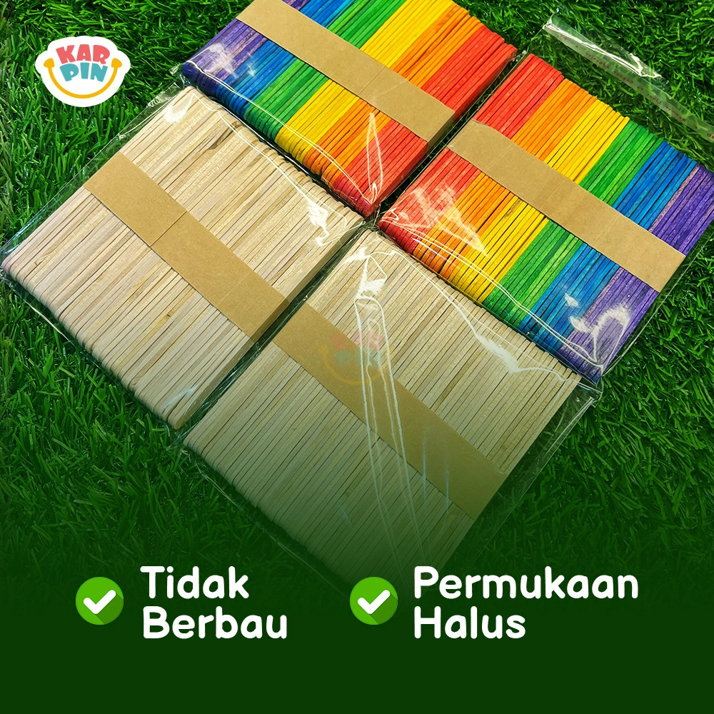 [Karpin] Stik Kayu Es Krim Premium Natural Warna Warni Isi ±50 pcs Aman Untuk Anak Tidak Berbau Permukaan Halus Bersih Higenis DIY Prakarya Art Craft Kerajinan Seni
