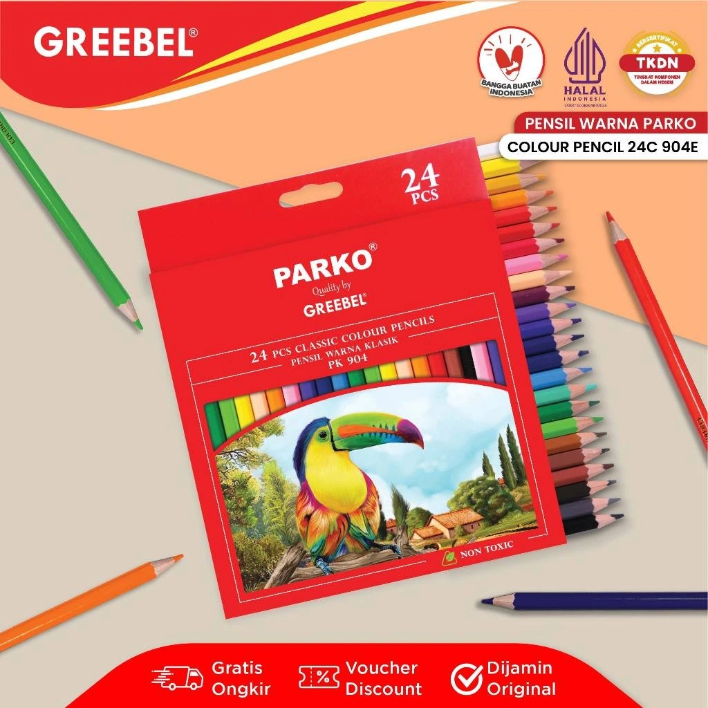 PARKO Pensil Warna 24 Warna Panjang / Classic Color Pencils (24C 904E) Warna Lebih Nyata / Mewarnai