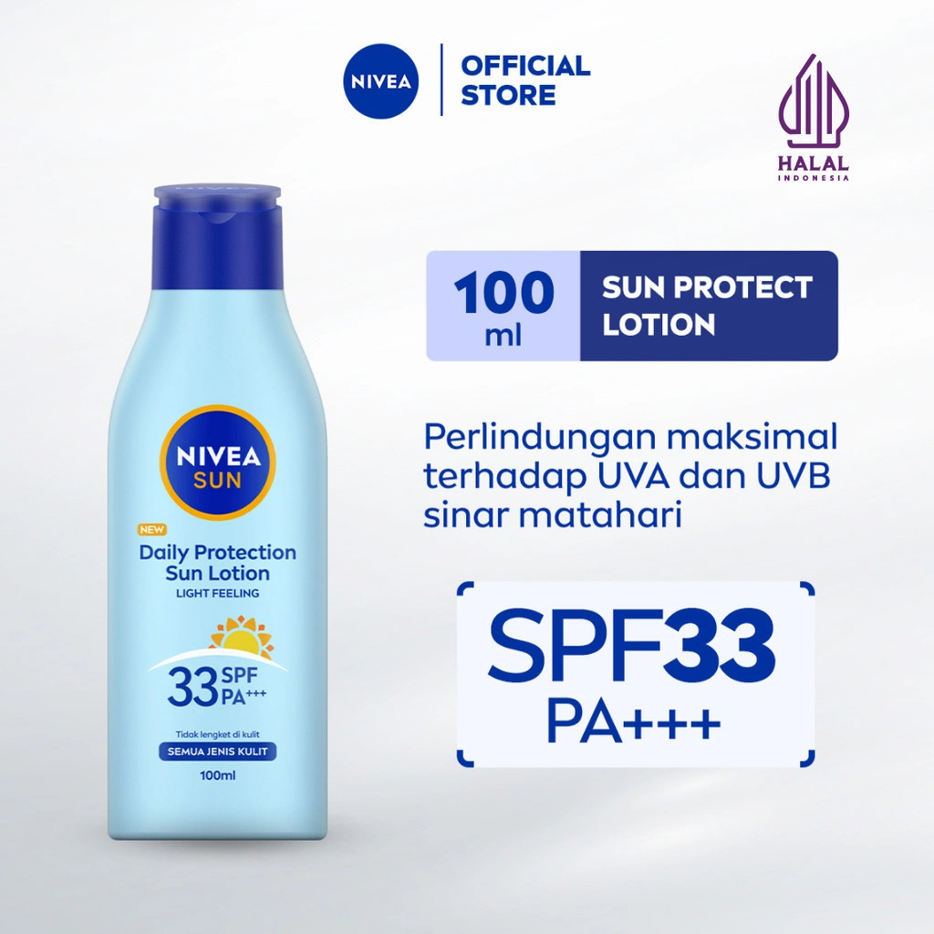 NIVEA Body Lotion Daily Protection Sun SPF33 100ml - Sunscreen badan lotion sunblock sunblok SPF UV body care mencerahkan melembabkan 24 jam harian cepat meresap tidak lengket tekstur ringan anti radikal bebas no whitecast - Hydra IQ, Vitamin C