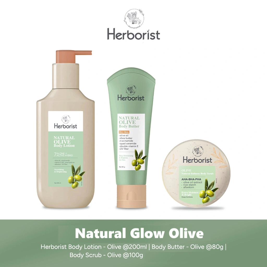 HERBORIST Natural Glow Bundle | Paket Body Scrub + Body Butter + Body Lotion Kulit Halus, Lembap & Cerah Alami