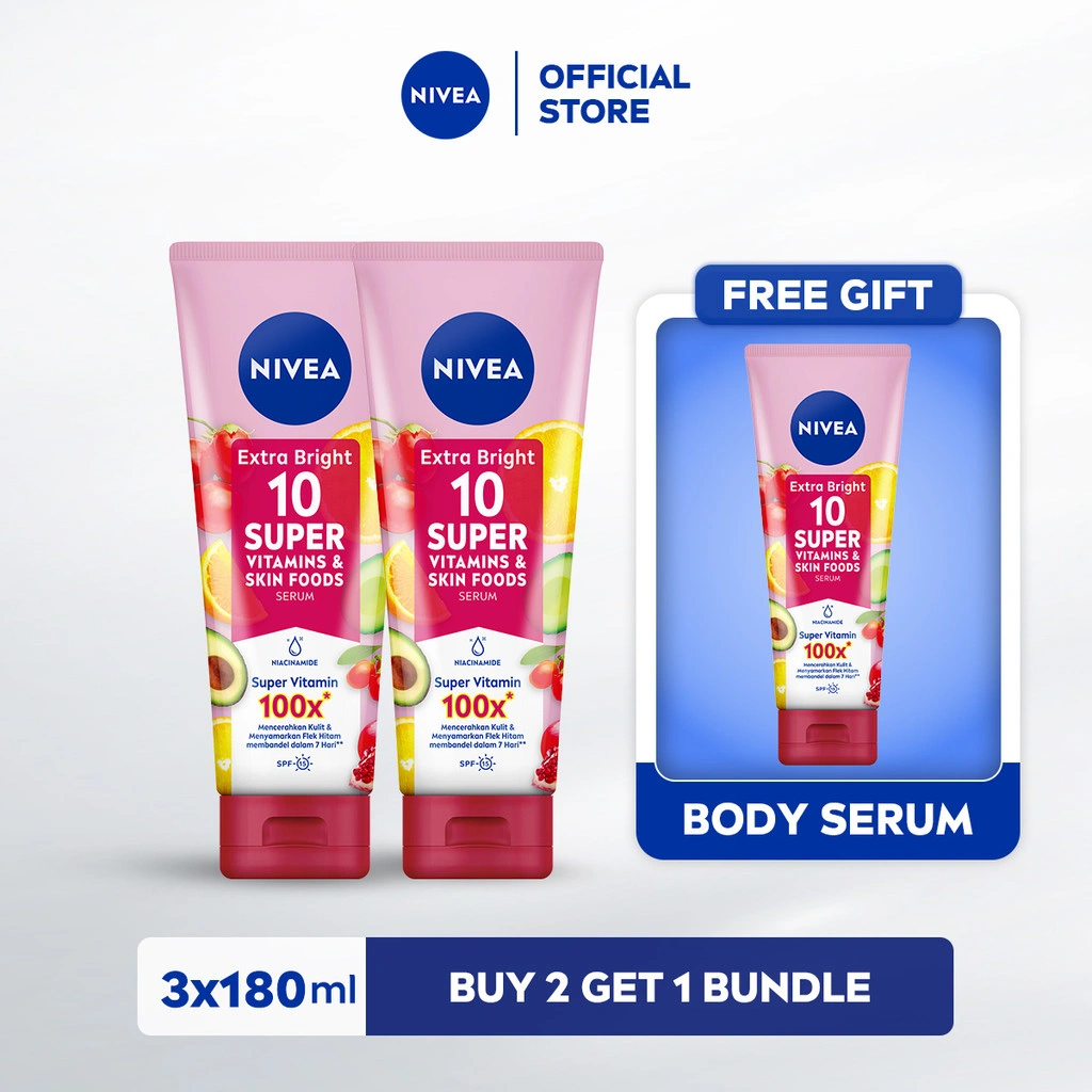 [Special B2G1]NIVEA Extra Bright 10 Super Vitamins & Skin Foods Serum in Lotion 180mlx3