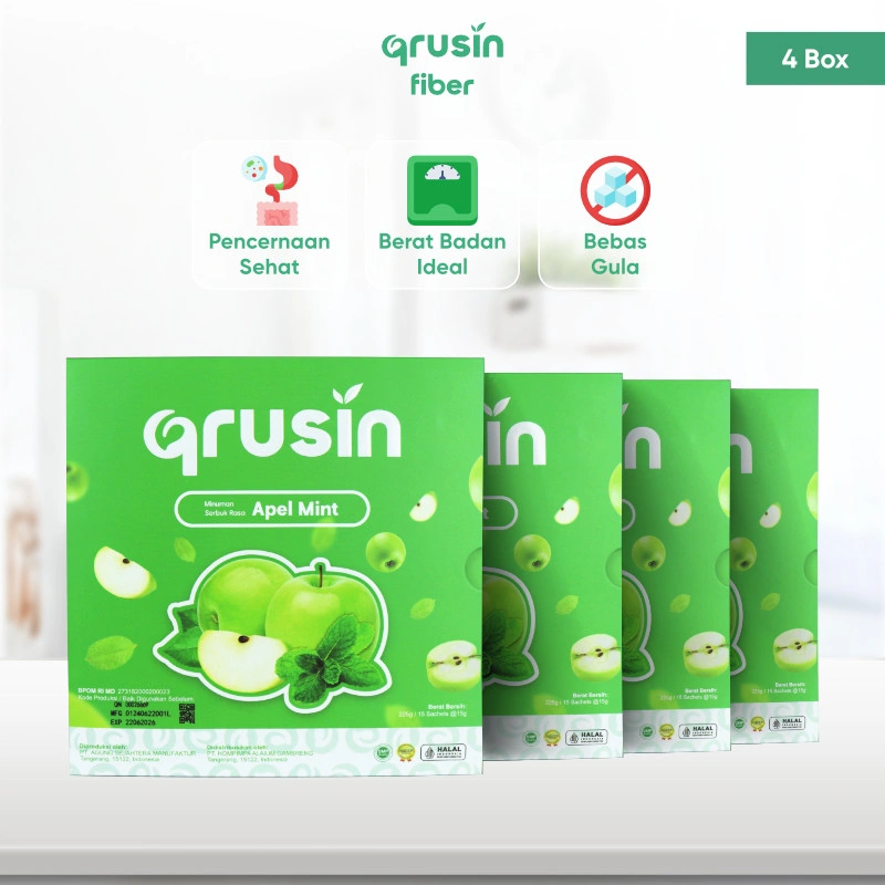Qrusin Minuman Diet Serat Fiber Slim Suplemen Detox Pelangsing Penurun Berat Badan 4 Box