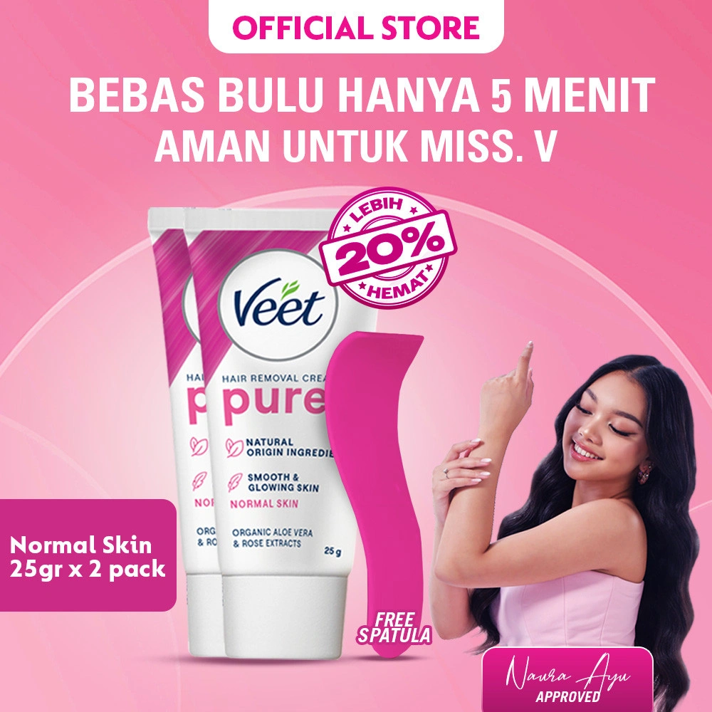[PAKET ISI 2] Veet Normal Pure Formula Rose Extract & Aloe Vera 25gr Hair Removal Cream - Krim Penghilang Bulu Ketiak, Kaki dan Tangan Lembabkan Kulit Anti Iritasi Krim Perontok Bulu Efektif Hilangkan Bulu