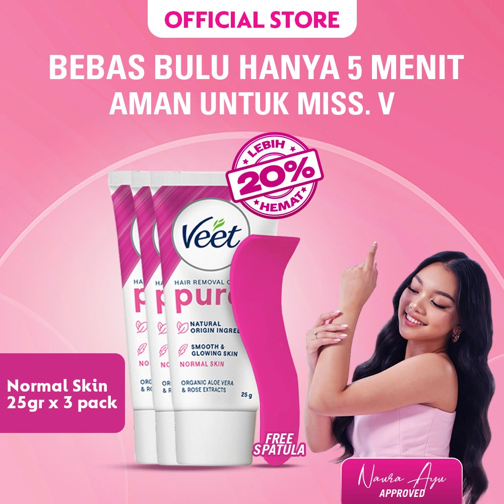 Veet Normal Skin Hair Removal Cream 25g (3 Pcs) – Krim Perontok Bulu Waxing Pencukur Penghilang Bulu