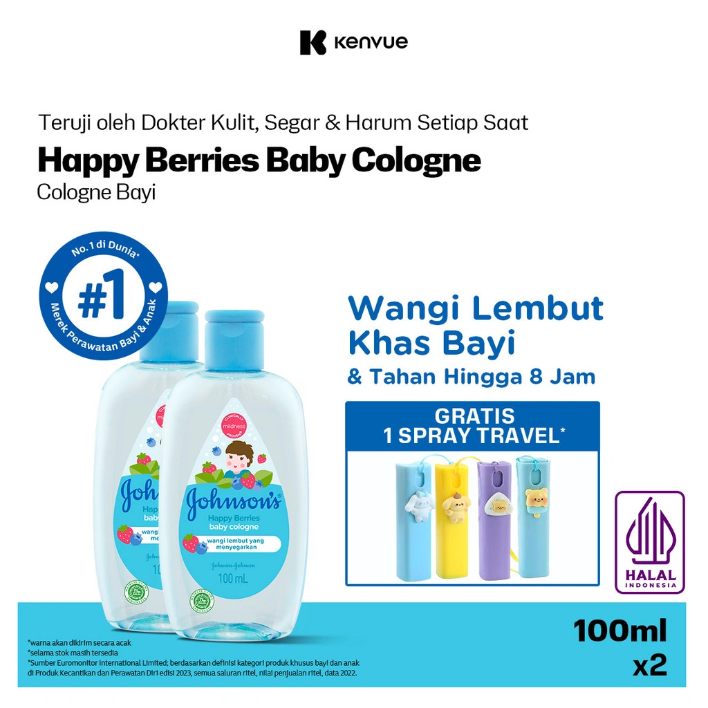 JOHNSON'S Happy Berries Baby Cologne - Minyak Wangi Bayi 100ml - Isi 2