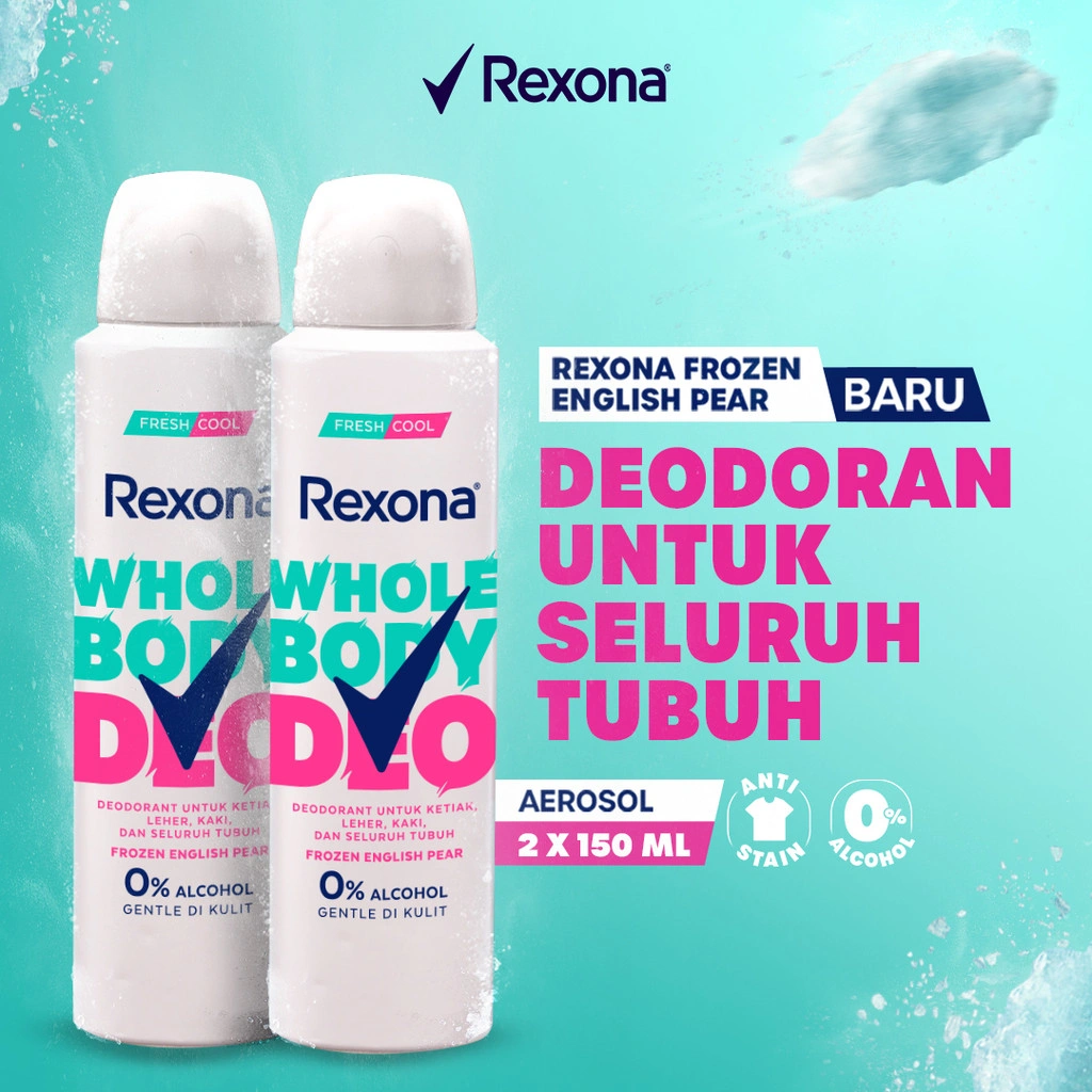REXONA WOMEN AEROSOL DEODORANT SPRAY SELURUH TUBUH FROZEN ENGLISH PEAR 150ML - Twinpack