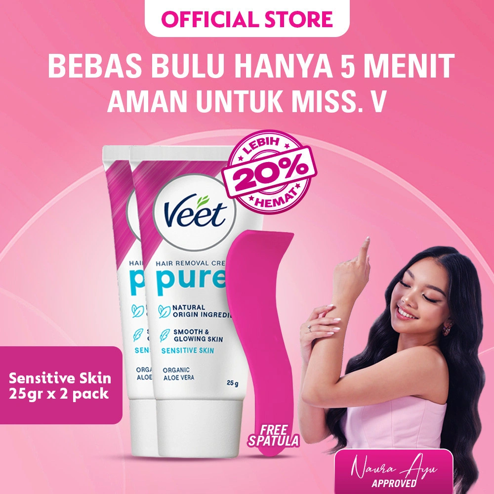 [PAKET ISI 2] Veet Sensitive Pure Formula Aloe Vera 25gr Hair Removal Cream - Krim Penghilang Bulu Ketiak, Kaki dan Tangan Lembabkan Kulit Anti Iritasi Krim Perontok Bulu Efektif Hilangkan Bulu