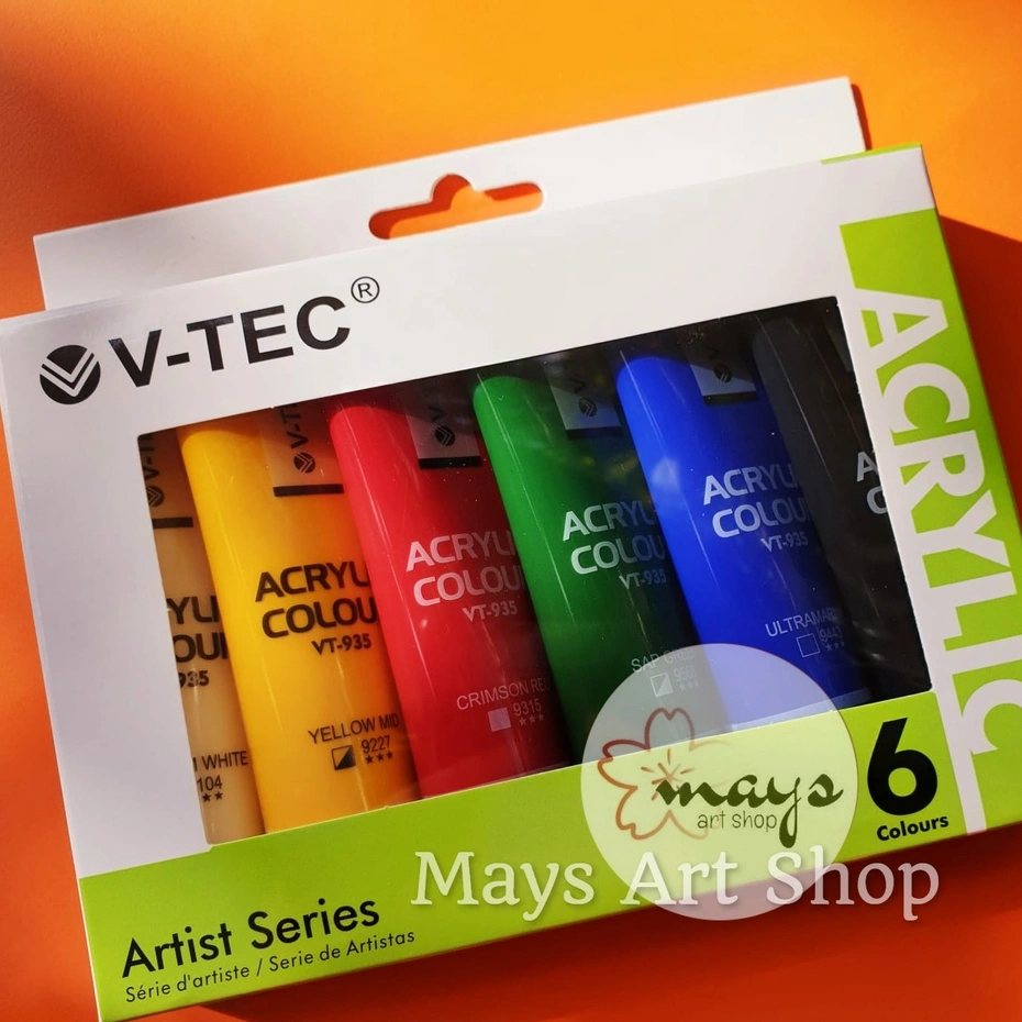 Cat Akrilik Set Lukis V-Tec Isi 6 Warna Dasar x 30 ml / Vtec Acrylic Paint Color 6x30 ml Colour 6x30ml Anak / Profesional