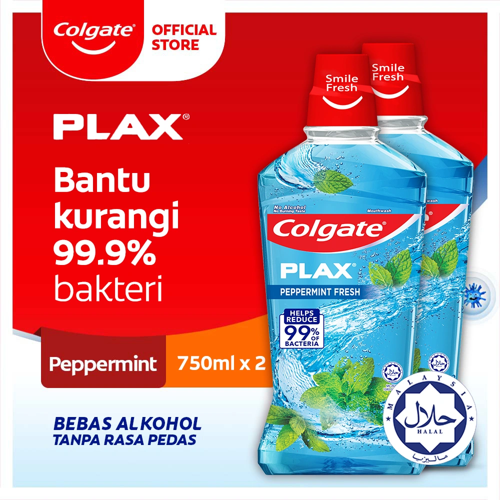 Colgate Obat Kumur Mouthwash Plax Peppermint 750ml - Isi 2